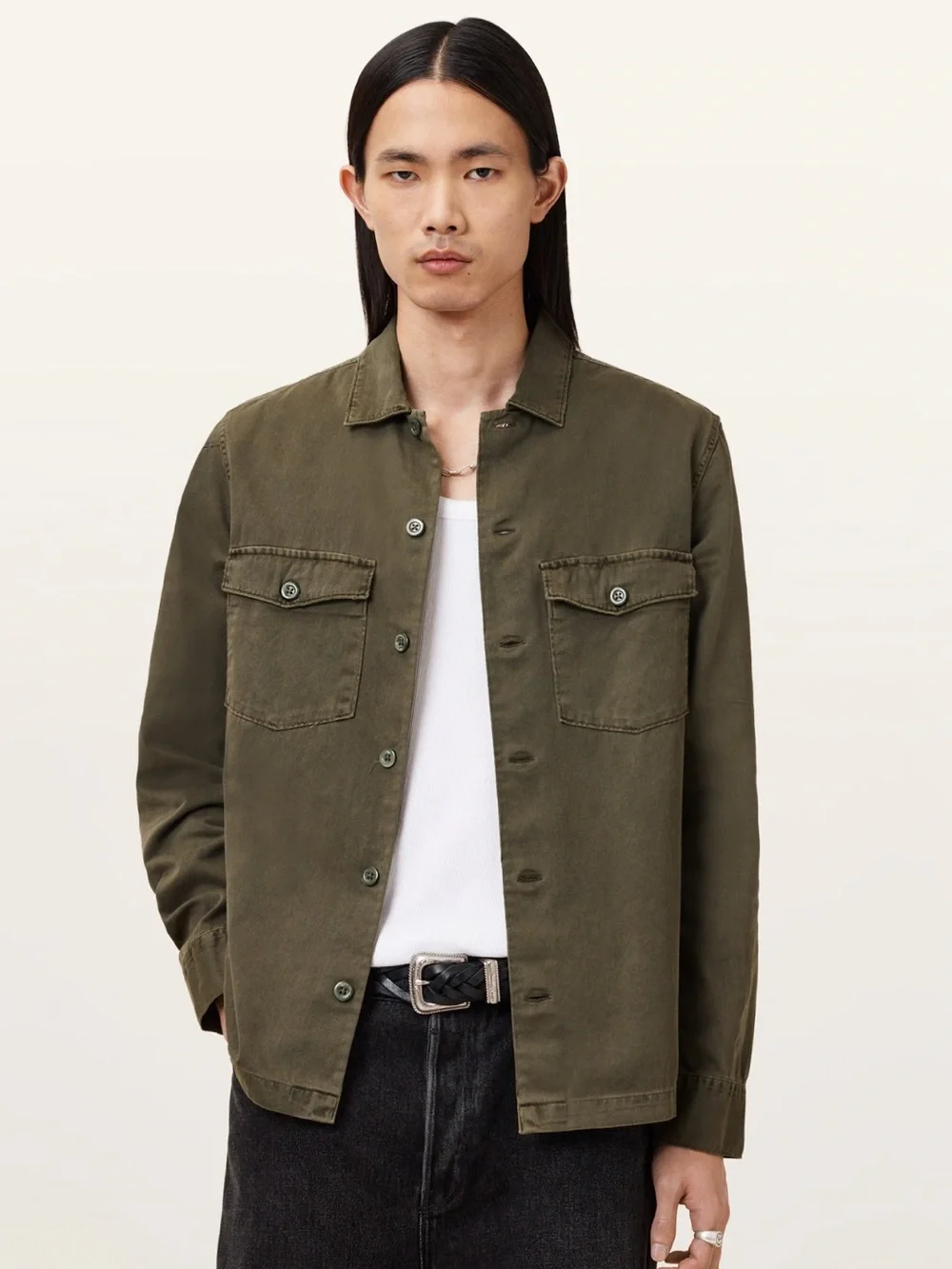 Men's All Saints SPOTTER SLIM FIT OVERSHIRT Cargo Green size xl